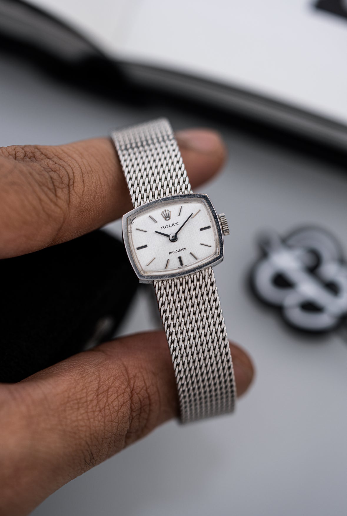 Rolex Precision 9ct White Gold Manual-Wound Cocktail Watch