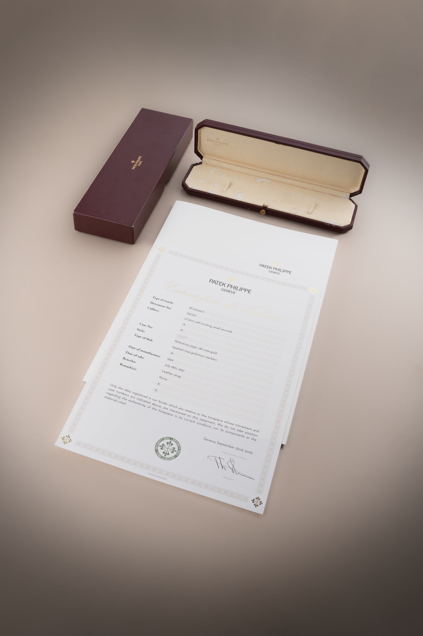 Patek Philippe Calatrava 1956 Box & Archive - Ref. 2540